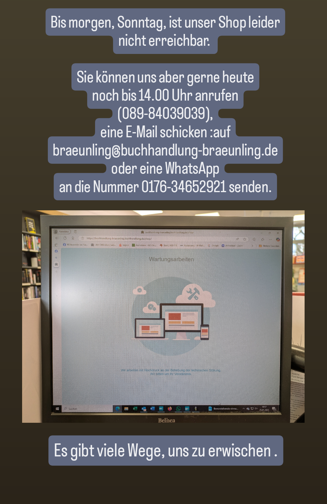 Shop zur Zeit down, aber Sie erreichen uns